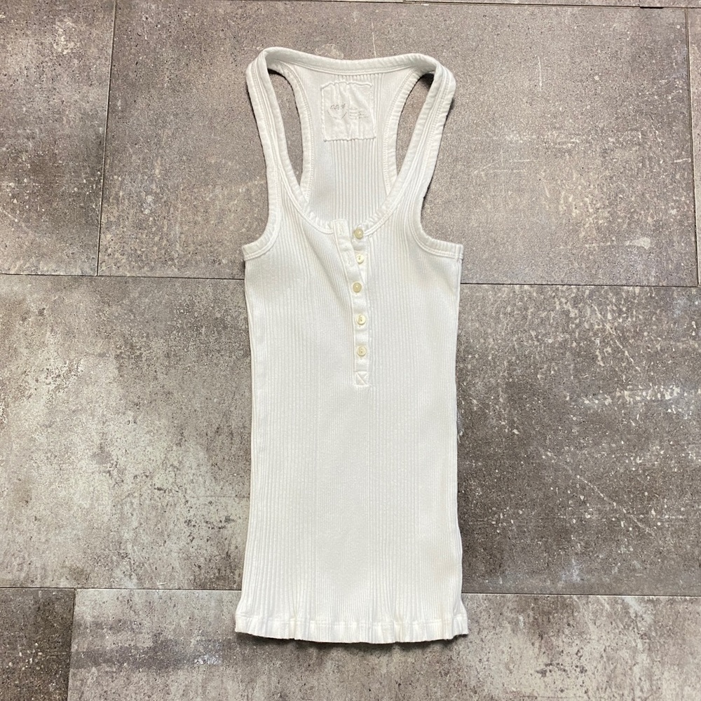 Aerie White Ribbed Henley Tank Top